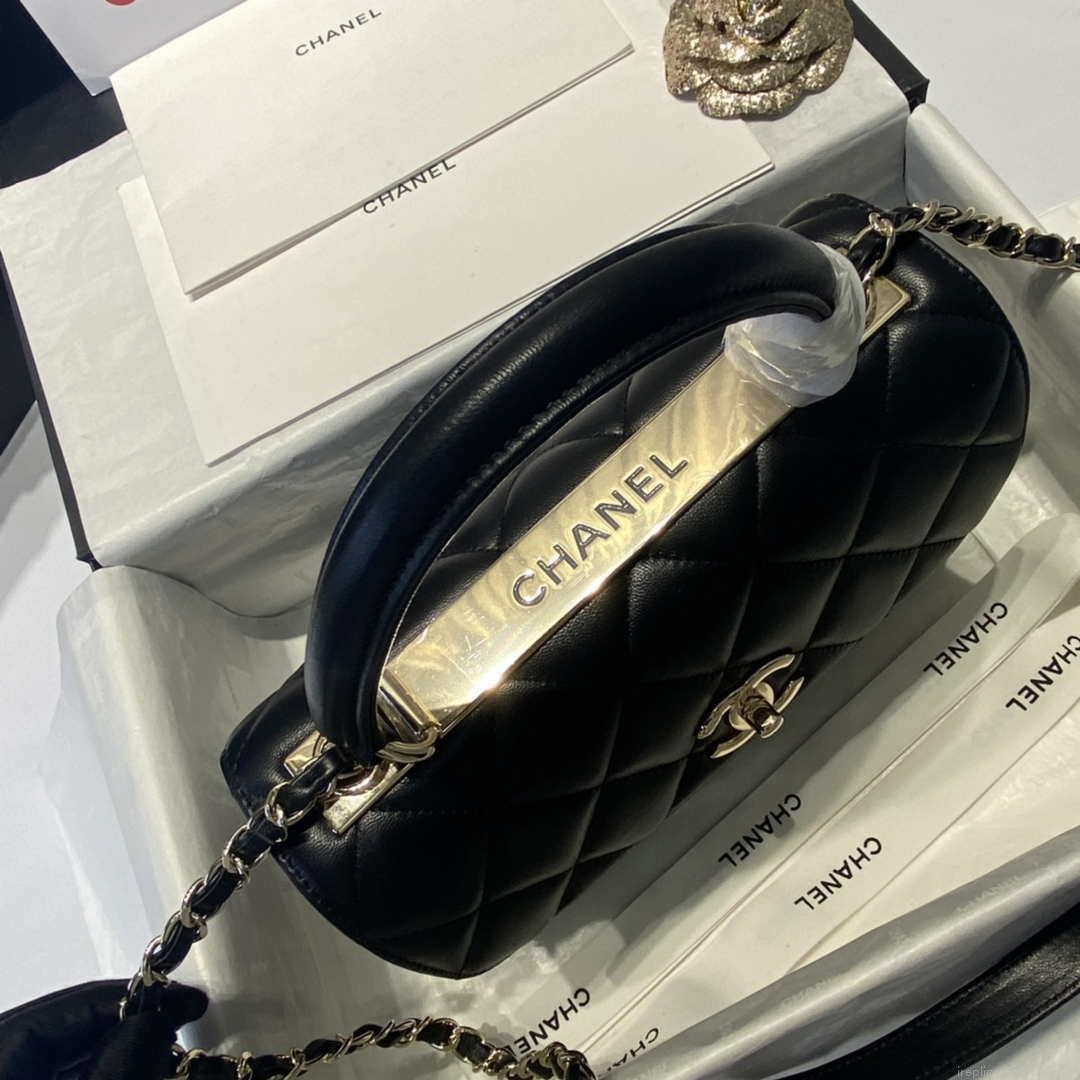 Chanel A92236 Flap Bag With Top Handle Lambskin & Gold-Tone Metal Black