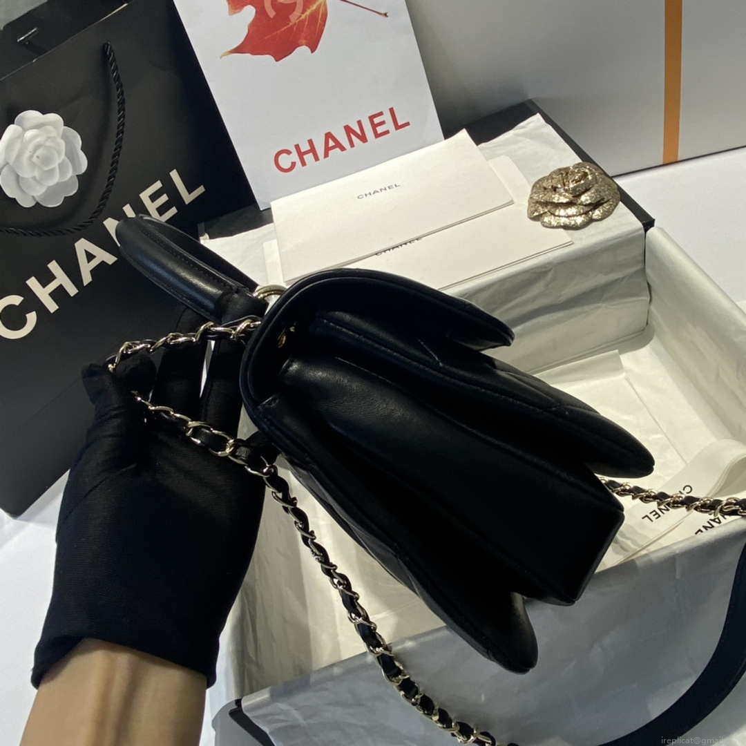 Chanel A92236 Flap Bag With Top Handle Lambskin & Gold-Tone Metal Black