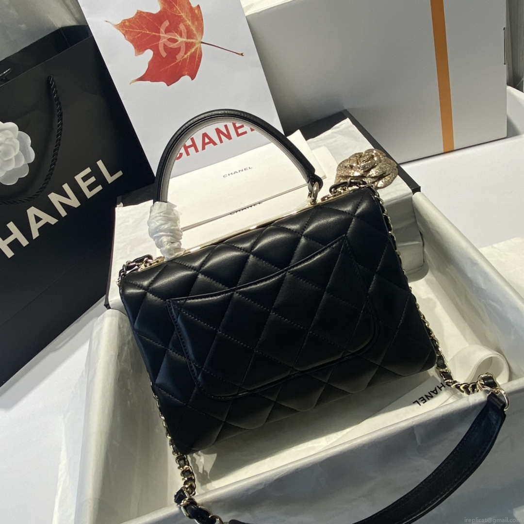 Chanel A92236 Flap Bag With Top Handle Lambskin & Gold-Tone Metal Black