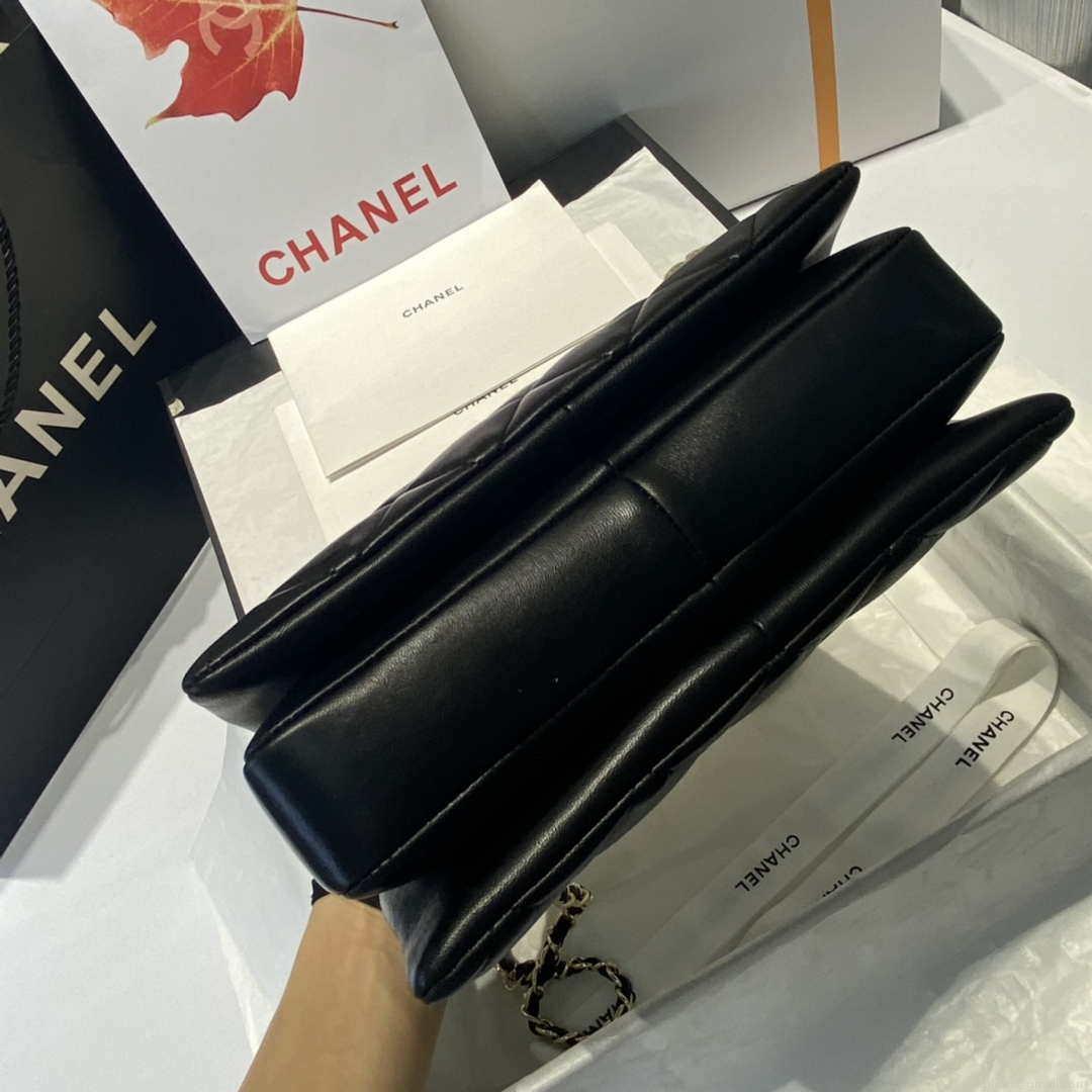 Chanel A92236 Flap Bag With Top Handle Lambskin & Gold-Tone Metal Black