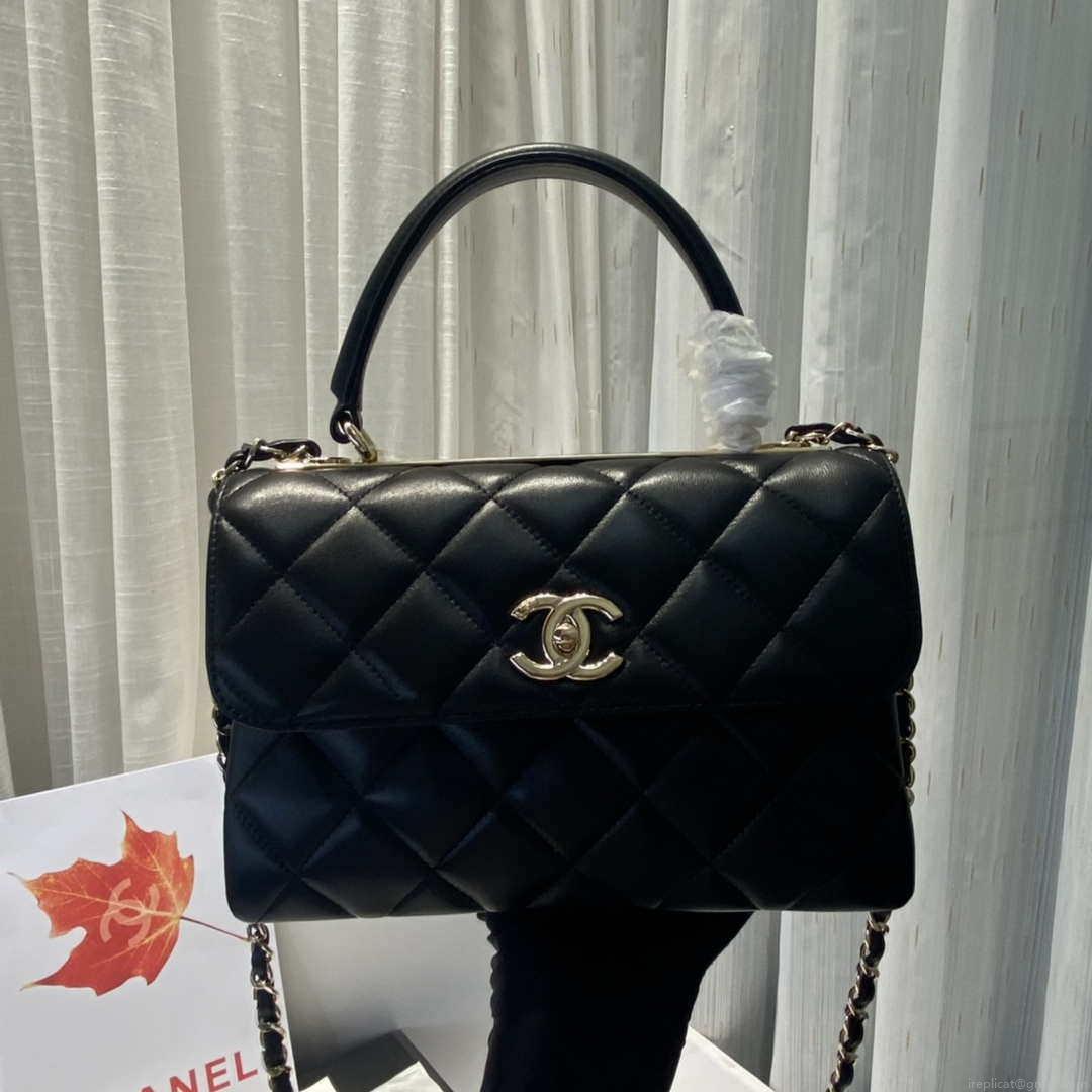 Chanel A92236 Flap Bag With Top Handle Lambskin & Gold-Tone Metal Black