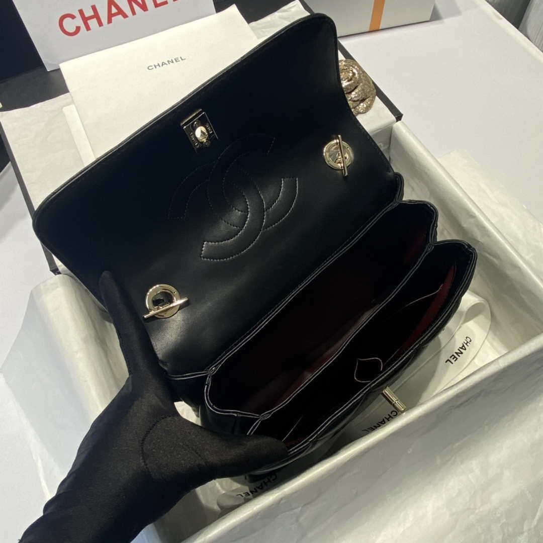 Chanel A92236 Flap Bag With Top Handle Lambskin & Gold-Tone Metal Black
