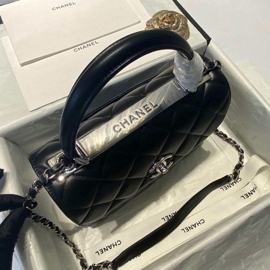 Chanel A92236 Flap Bag With Top Handle Lambskin & Sliver-Tone Metal Black