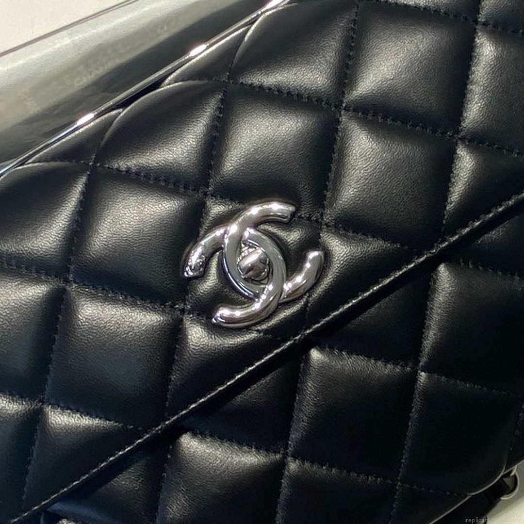 Chanel A92236 Flap Bag With Top Handle Lambskin & Sliver-Tone Metal Black