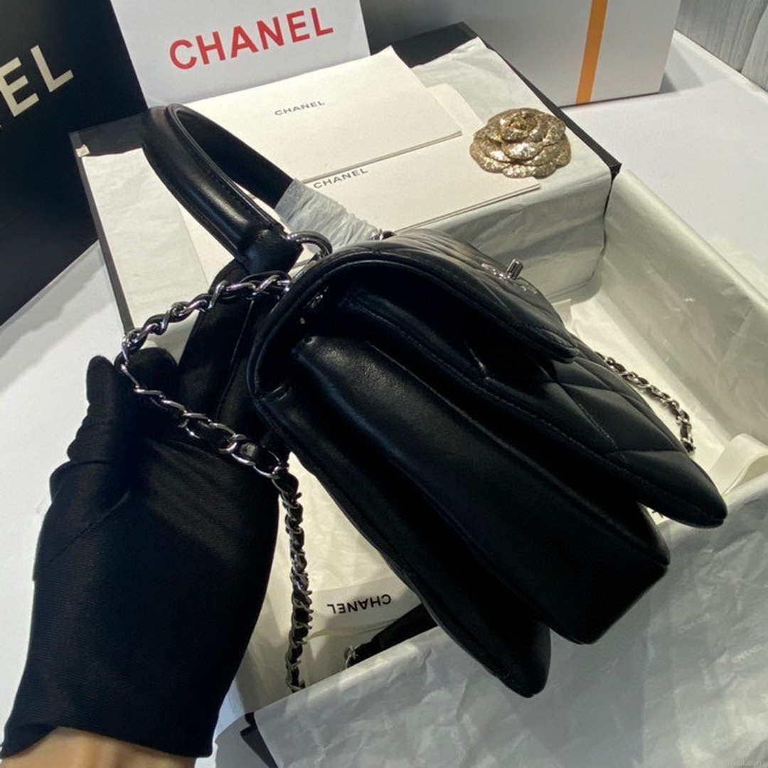 Chanel A92236 Flap Bag With Top Handle Lambskin & Sliver-Tone Metal Black