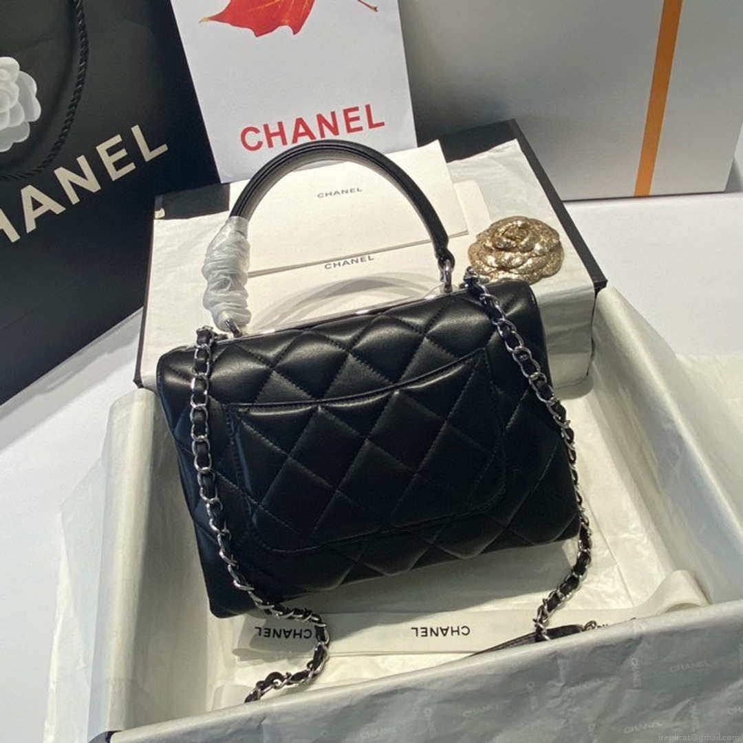 Chanel A92236 Flap Bag With Top Handle Lambskin & Sliver-Tone Metal Black