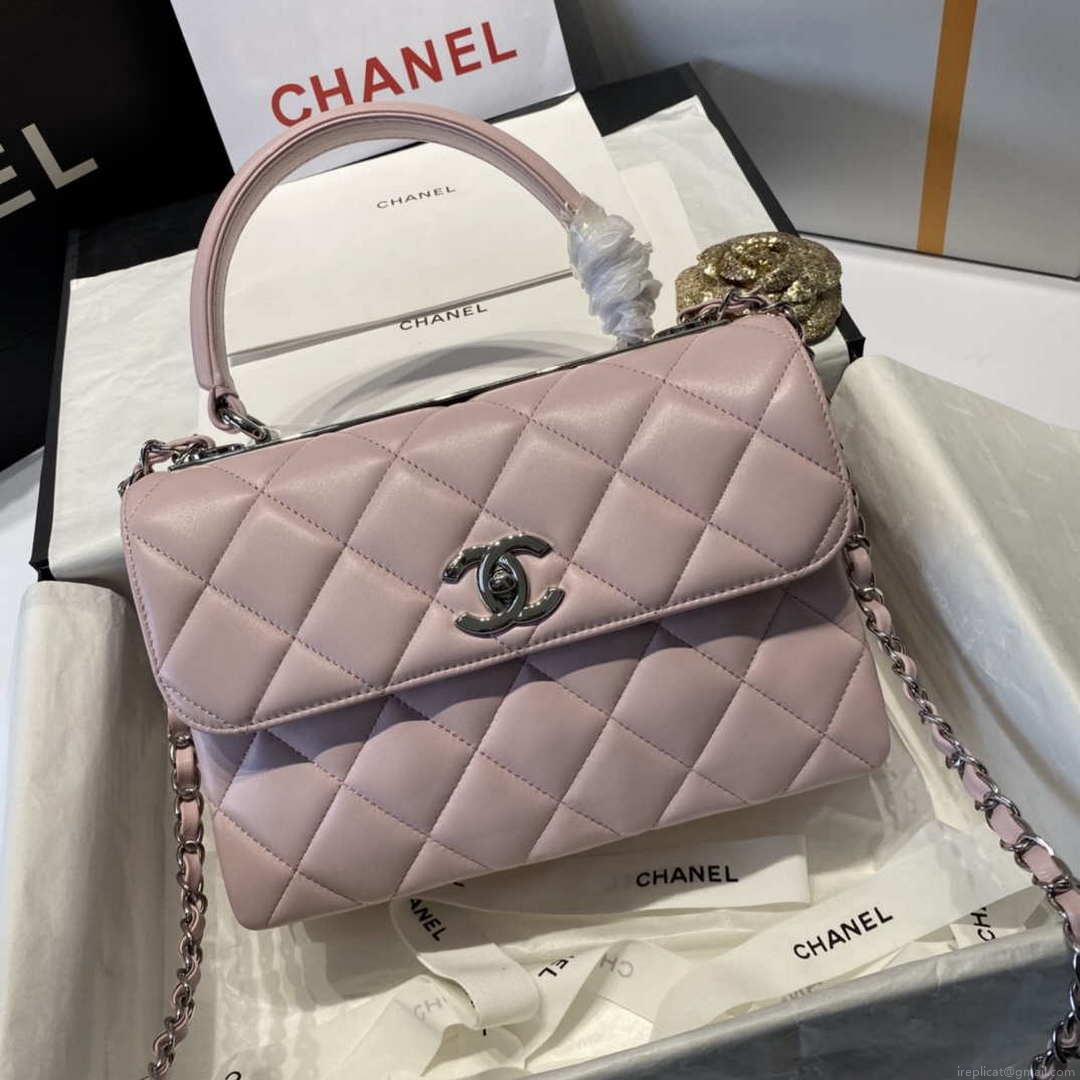 Chanel A92236 Flap Bag With Top Handle Lambskin & Gold-Tone Metal Pink