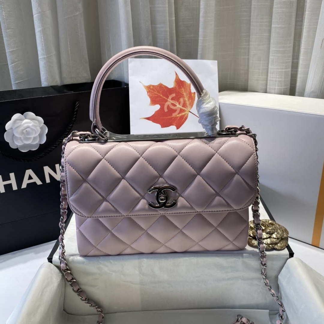 Chanel A92236 Flap Bag With Top Handle Lambskin & Gold-Tone Metal Pink