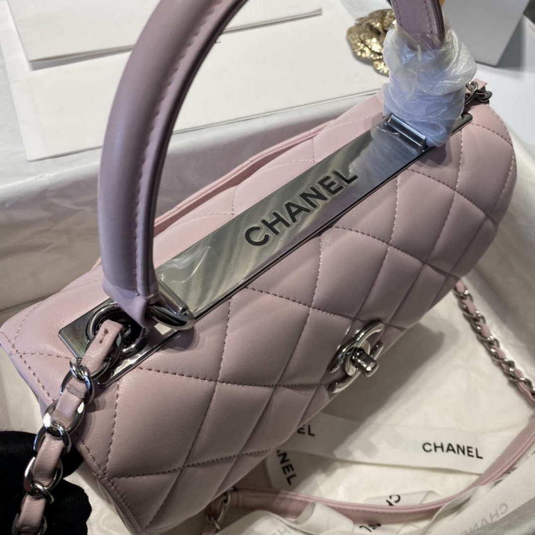 Chanel A92236 Flap Bag With Top Handle Lambskin & Gold-Tone Metal Pink