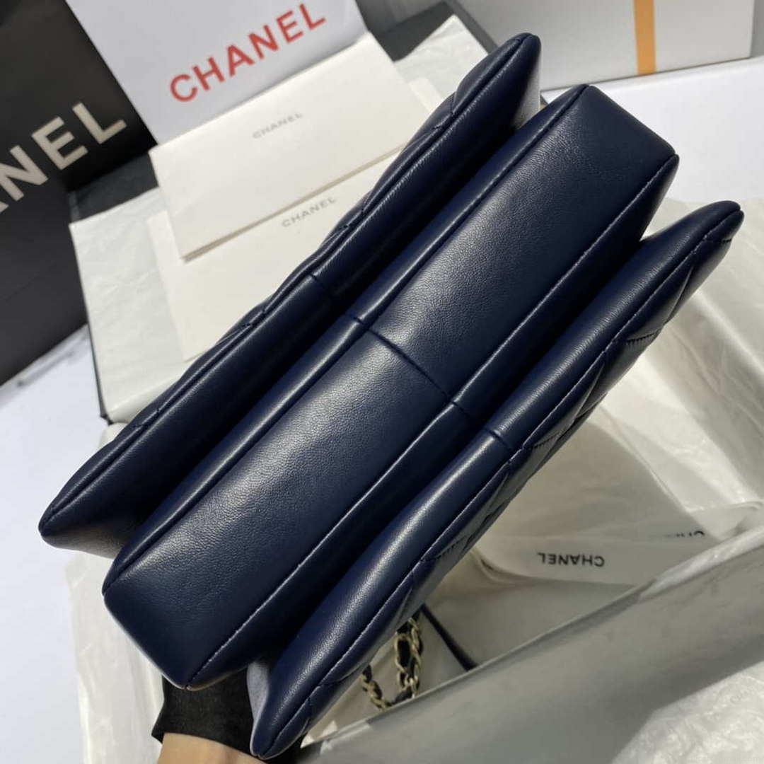 Chanel A92236 Flap Bag With Top Handle Lambskin & Gold-Tone Metal Navy Blue