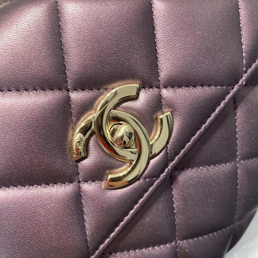 Chanel A92236 Flap Bag With Top Handle Lambskin & Gold-Tone Metal Purple