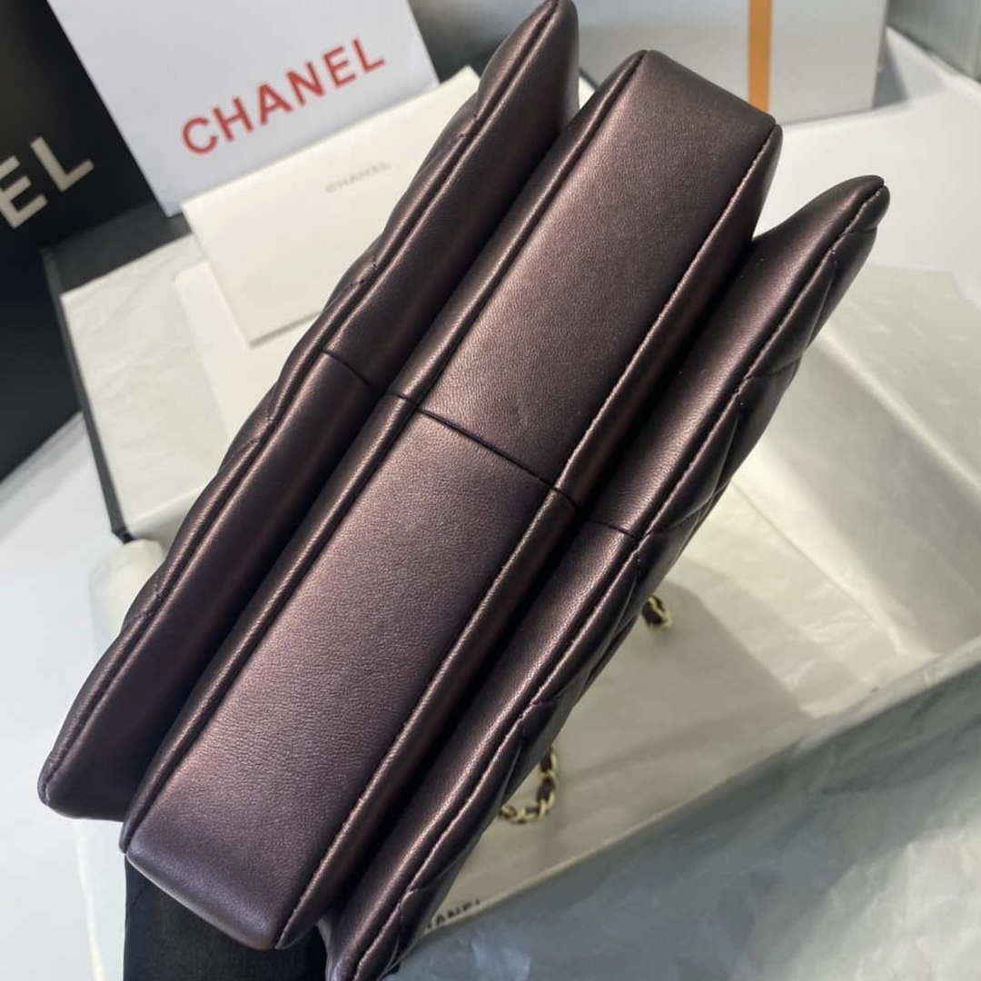 Chanel A92236 Flap Bag With Top Handle Lambskin & Gold-Tone Metal Purple