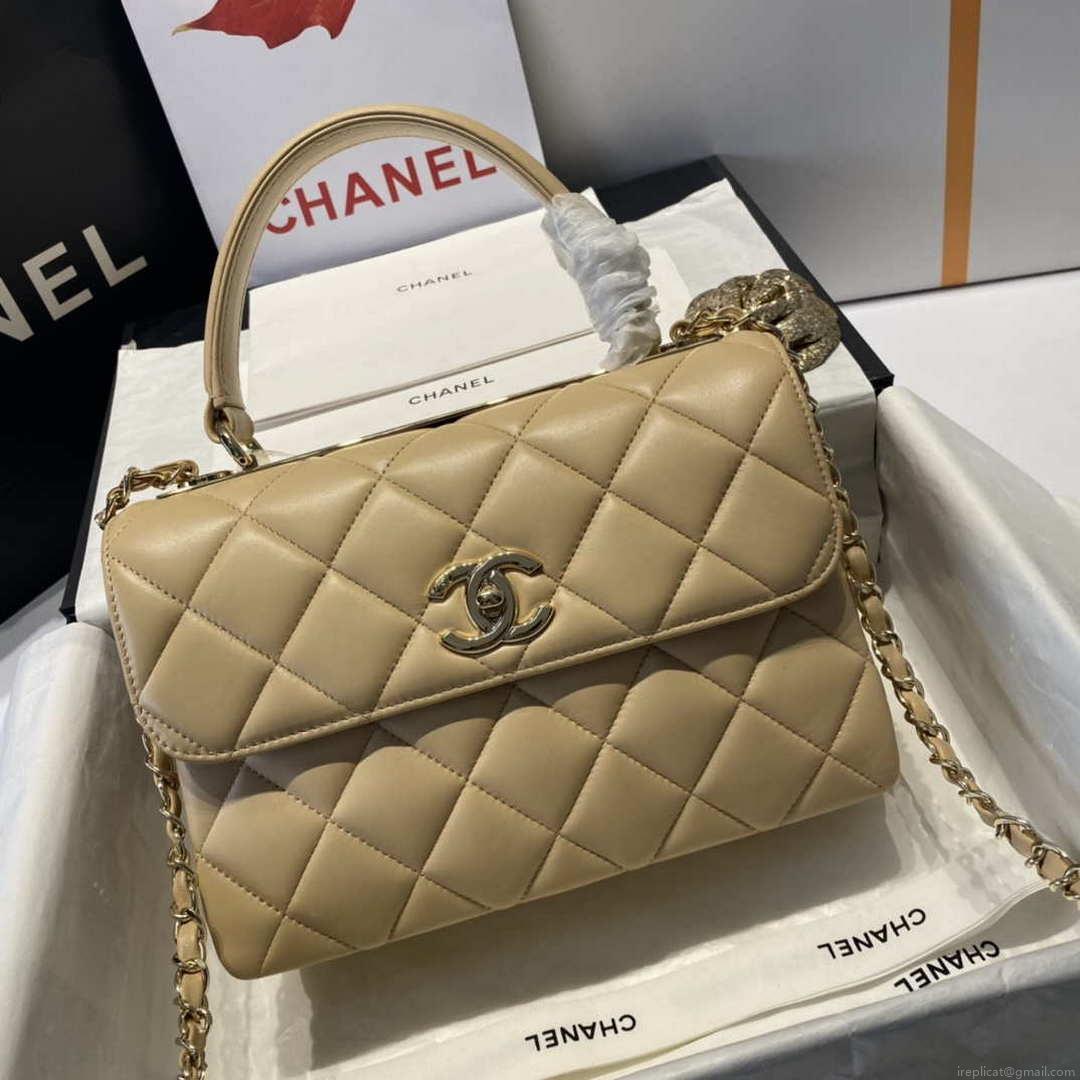 Chanel A92236 Flap Bag With Top Handle Lambskin & Gold-Tone Metal Apricot
