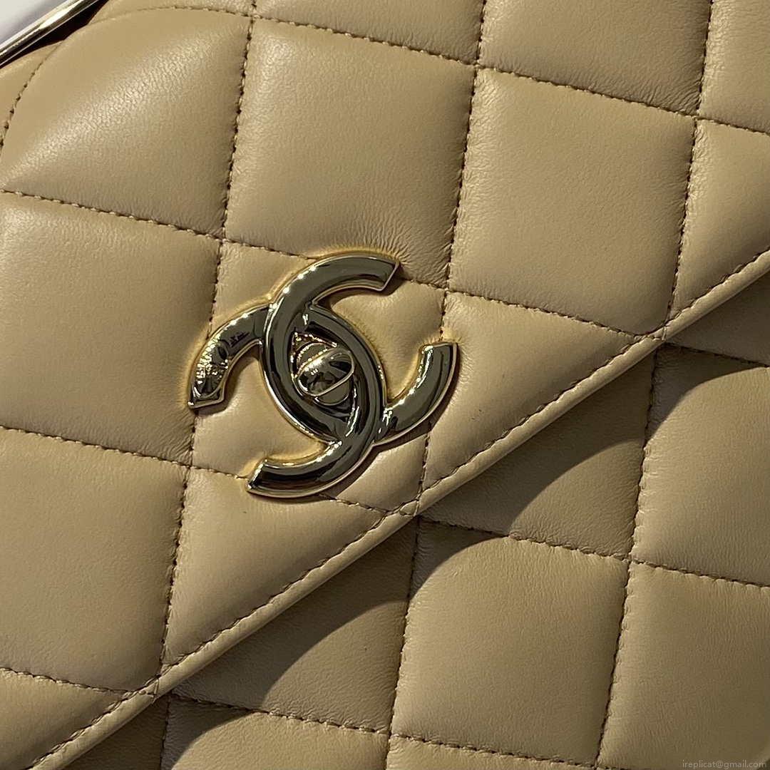 Chanel A92236 Flap Bag With Top Handle Lambskin & Gold-Tone Metal Apricot