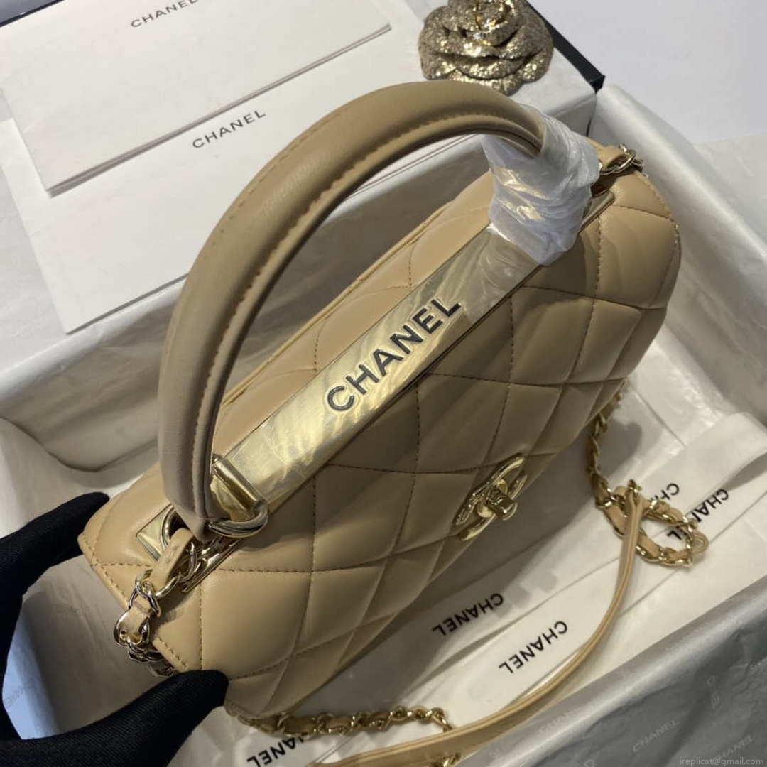 Chanel A92236 Flap Bag With Top Handle Lambskin & Gold-Tone Metal Apricot