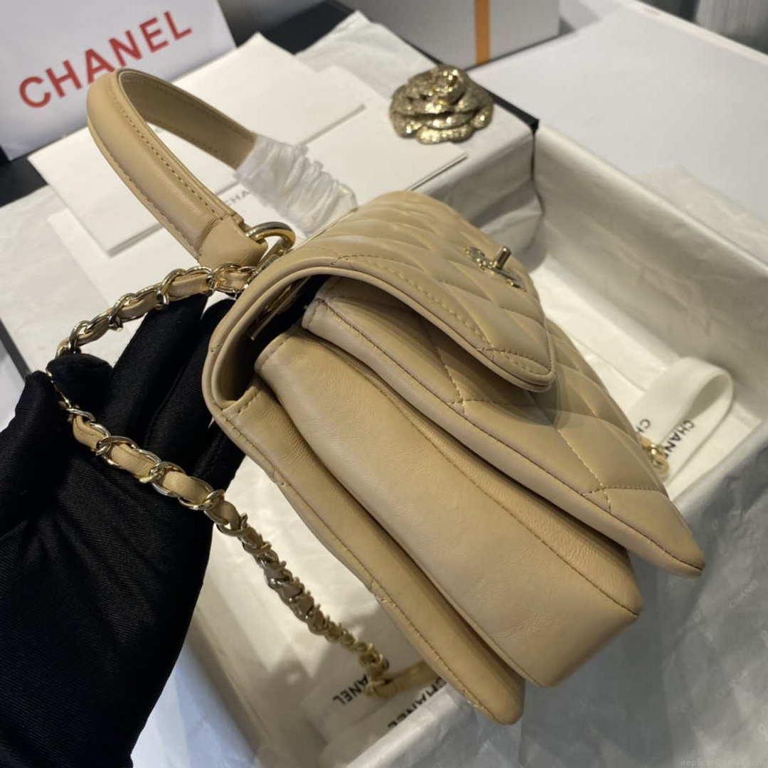Chanel A92236 Flap Bag With Top Handle Lambskin & Gold-Tone Metal Apricot