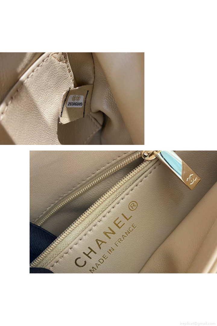 Chanel A92236 Flap Bag With Top Handle Lambskin & Gold-Tone Metal Apricot