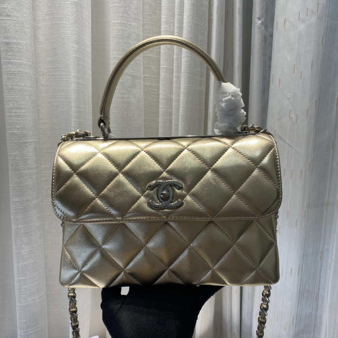 Chanel A92236 Flap Bag With Top Handle Lambskin & Gold-Tone Metal Gold