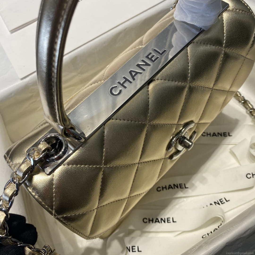 Chanel A92236 Flap Bag With Top Handle Lambskin & Gold-Tone Metal Gold