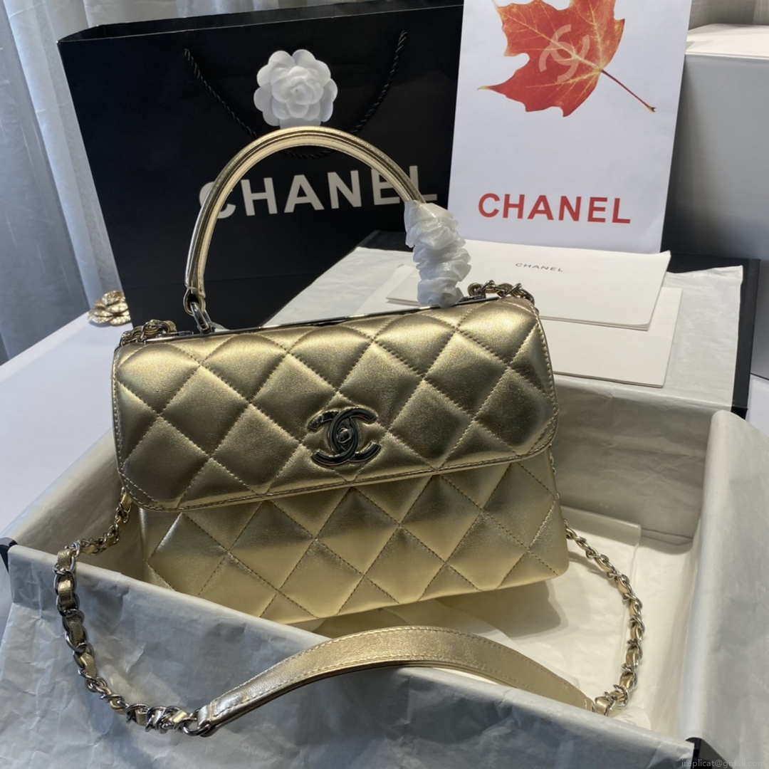 Chanel A92236 Flap Bag With Top Handle Lambskin & Gold-Tone Metal Gold