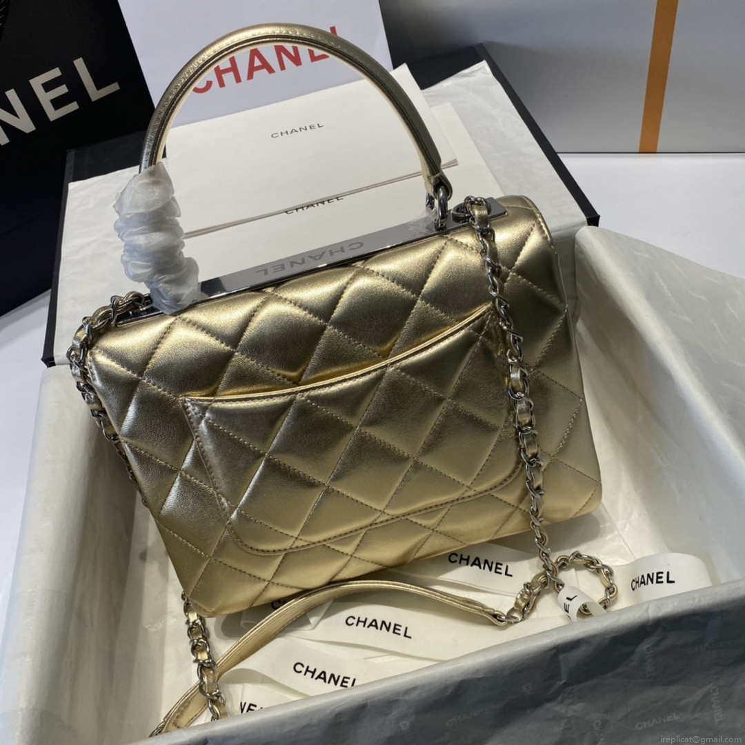 Chanel A92236 Flap Bag With Top Handle Lambskin & Gold-Tone Metal Gold