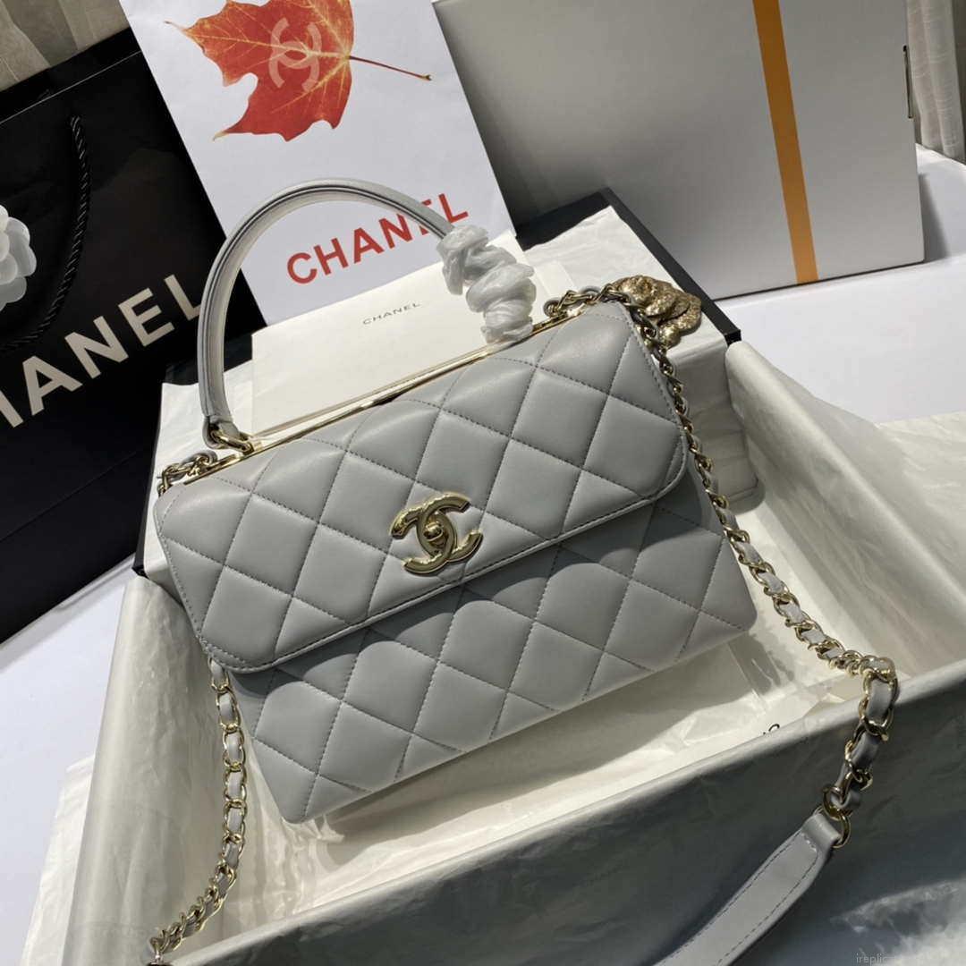 Chanel A92236 Flap Bag With Top Handle Lambskin & Gold-Tone Metal Gray