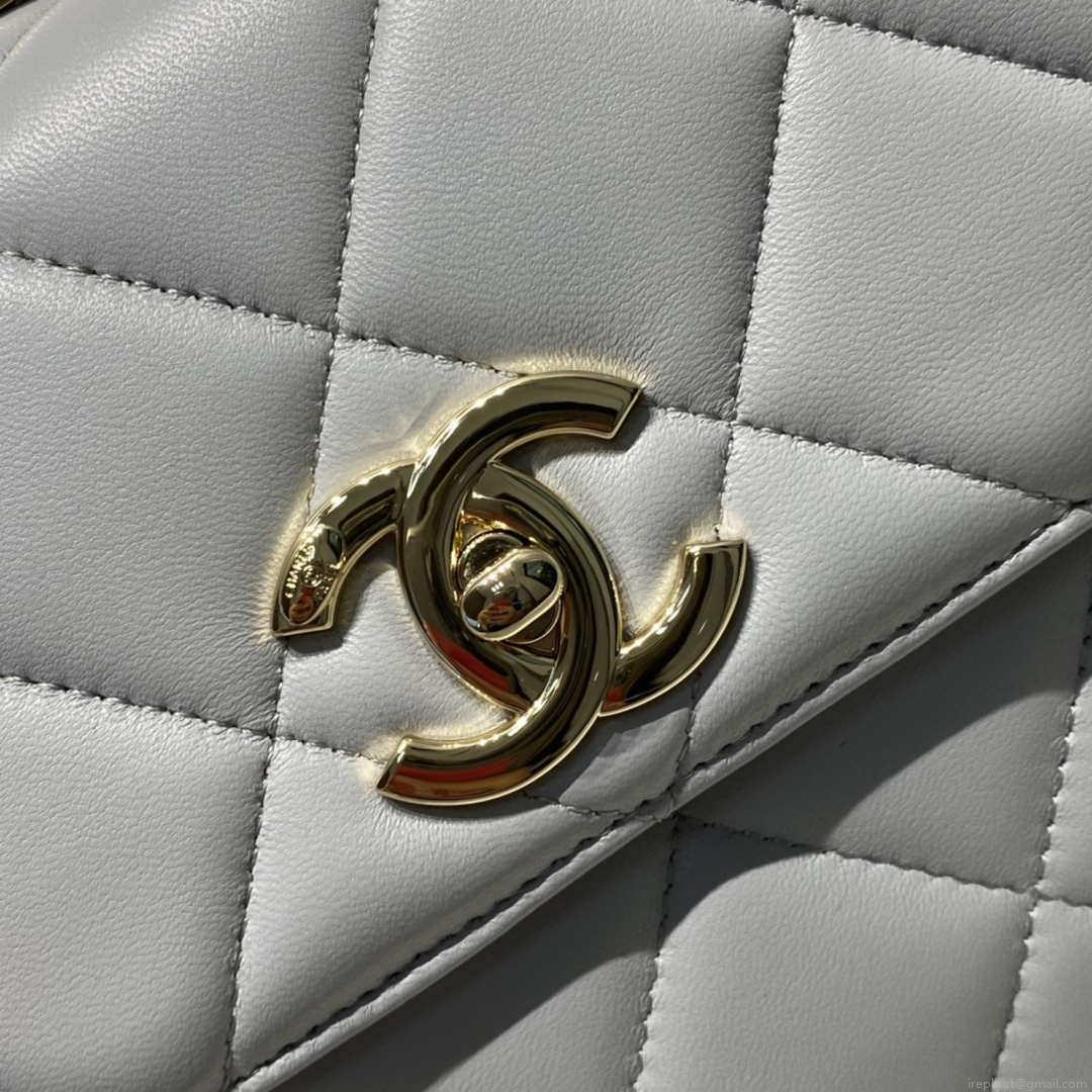 Chanel A92236 Flap Bag With Top Handle Lambskin & Gold-Tone Metal Gray