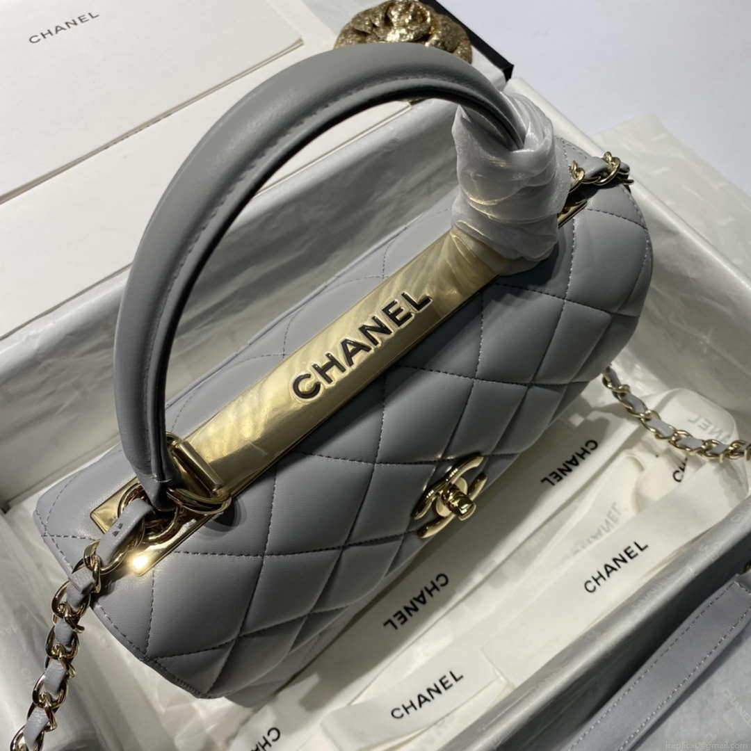 Chanel A92236 Flap Bag With Top Handle Lambskin & Gold-Tone Metal Gray