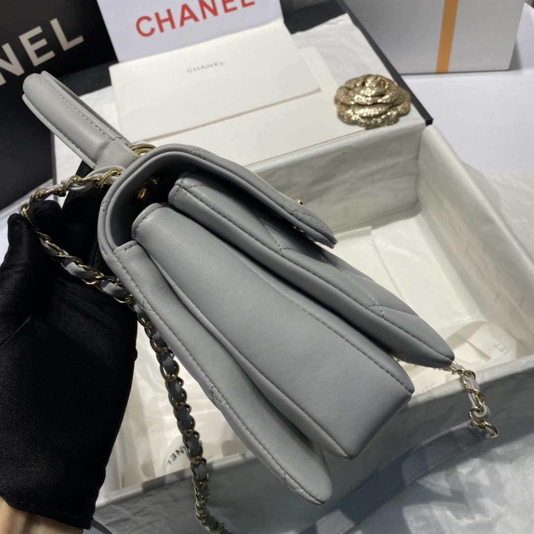 Chanel A92236 Flap Bag With Top Handle Lambskin & Gold-Tone Metal Gray