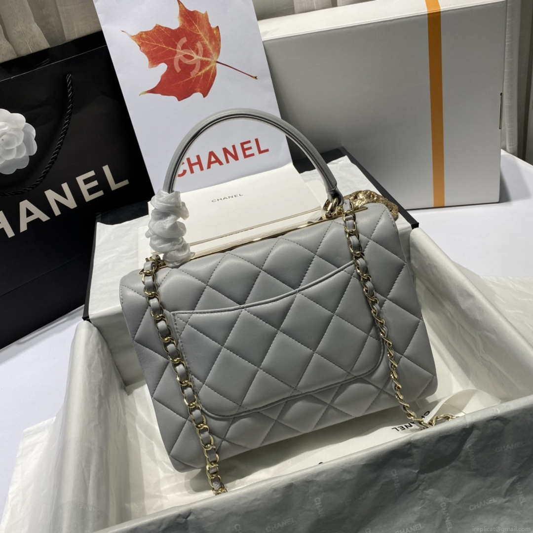 Chanel A92236 Flap Bag With Top Handle Lambskin & Gold-Tone Metal Gray