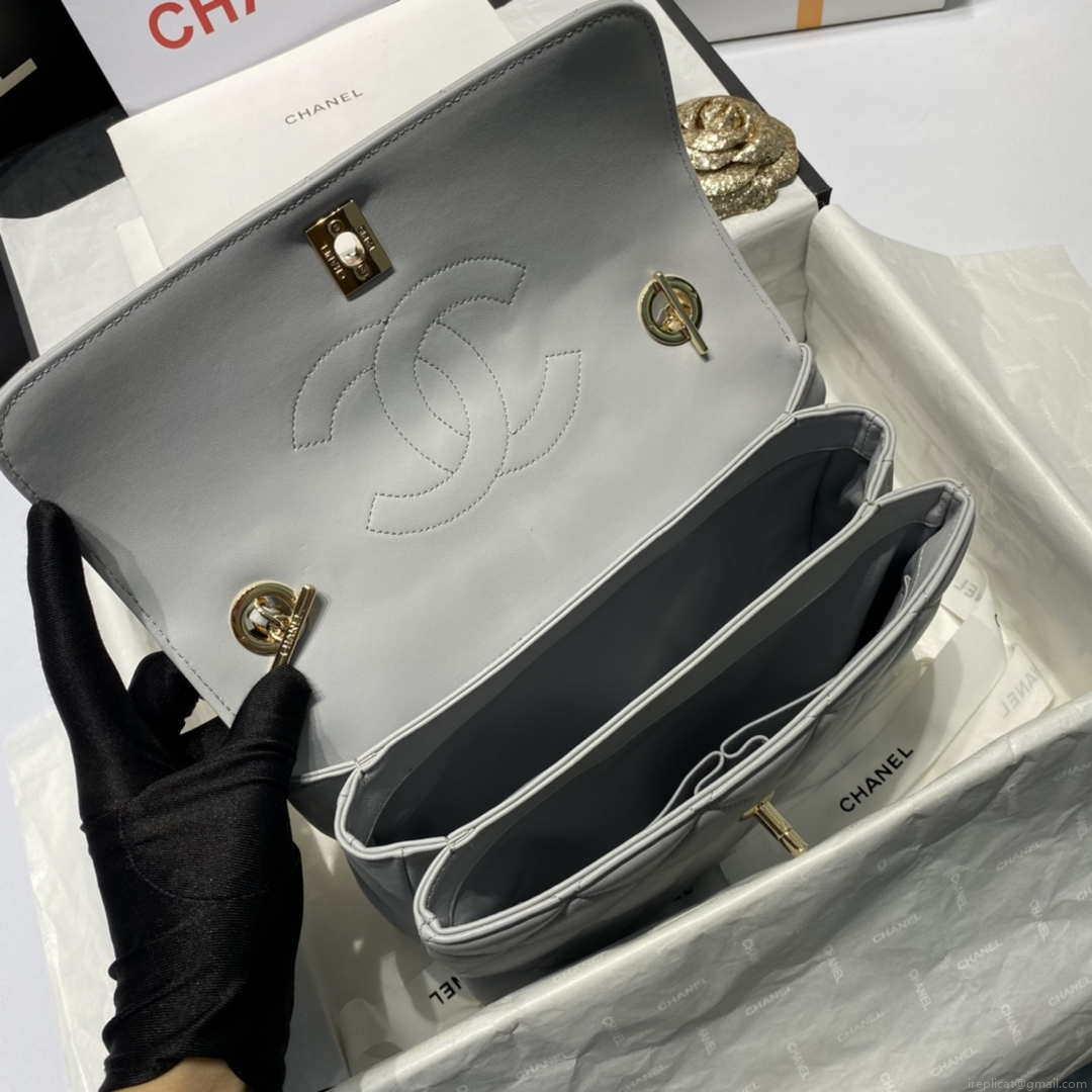 Chanel A92236 Flap Bag With Top Handle Lambskin & Gold-Tone Metal Gray