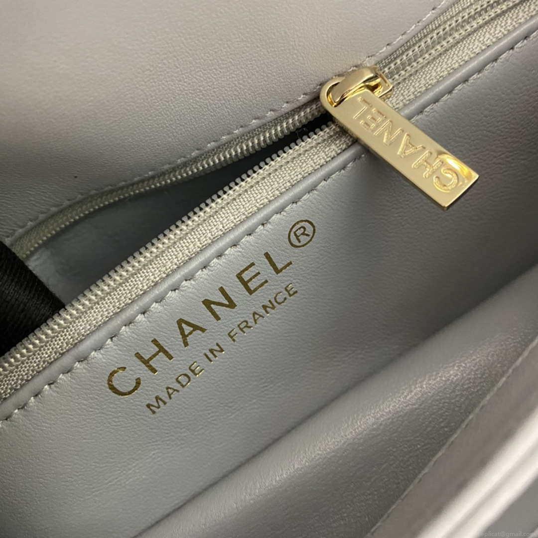 Chanel A92236 Flap Bag With Top Handle Lambskin & Gold-Tone Metal Gray