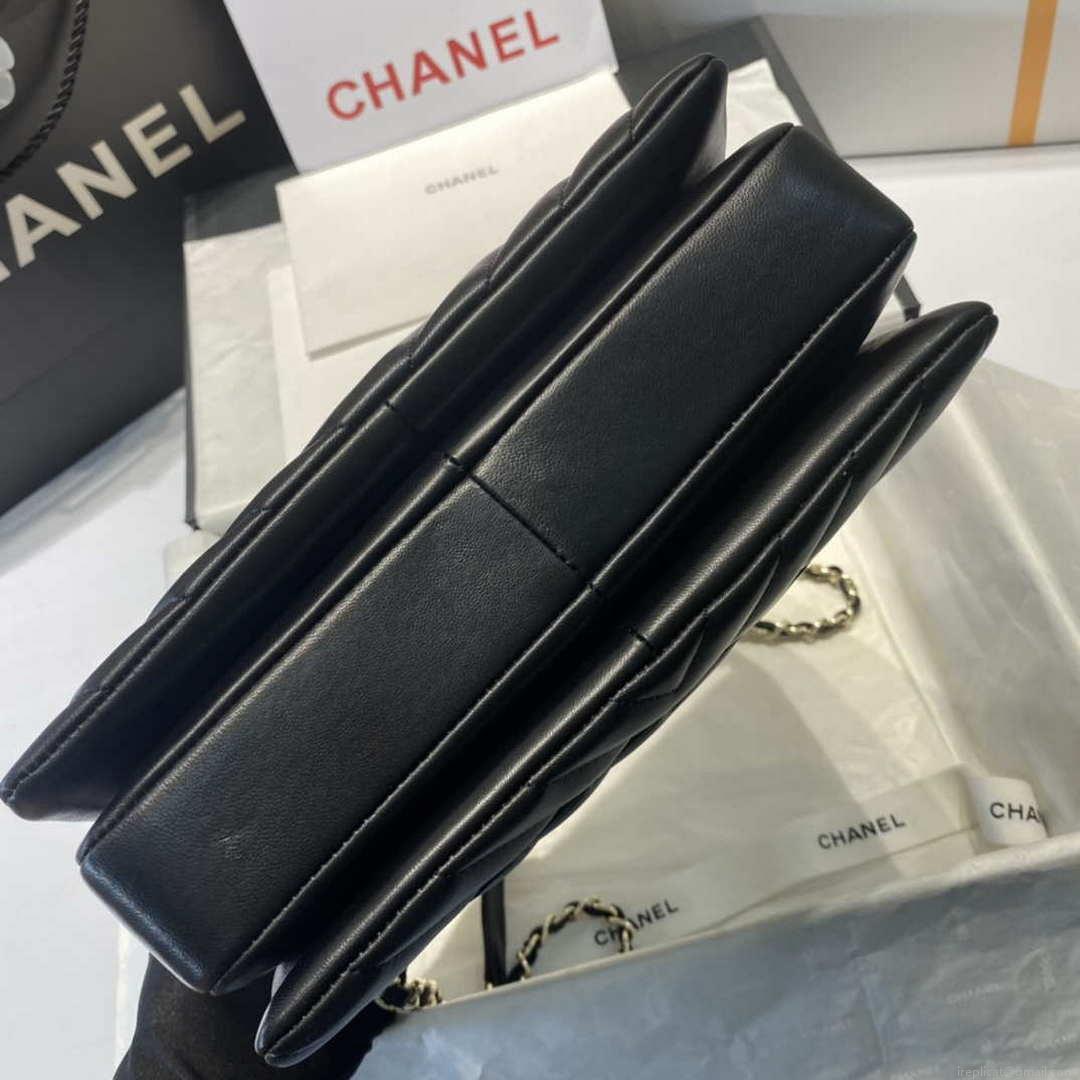 Chanel A92236 Flap Bag With Top Handle Lambskin & Gold-Tone Metal V Gird Black