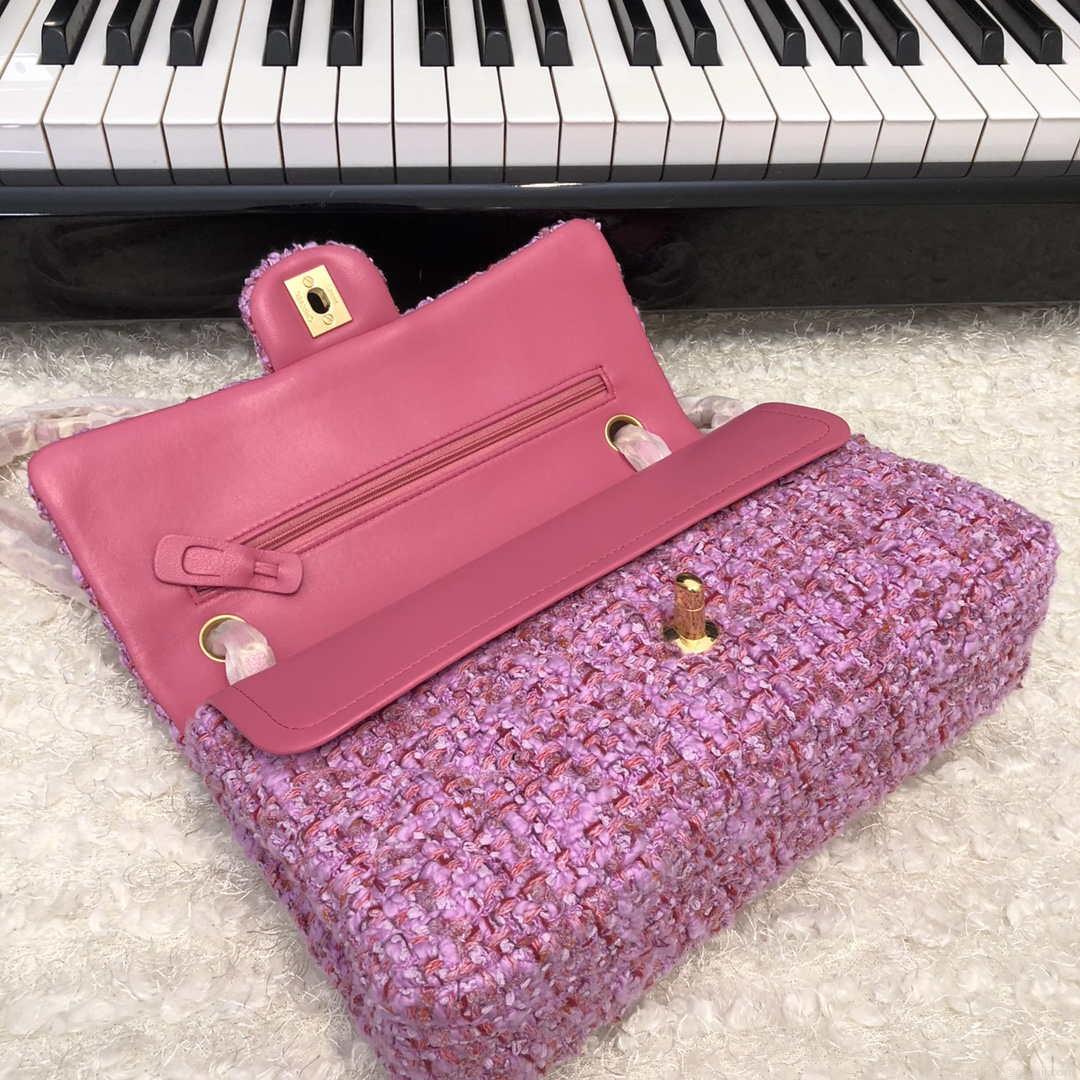 Chanel A01112 Flap Handbag Classic Bag Tweed Pink
