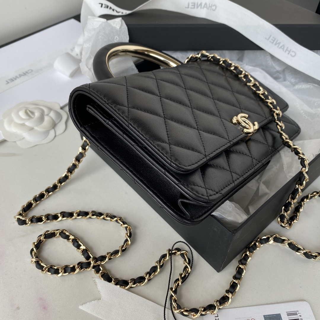 Chanel AP2844 Wallet on chain Lambskin bag with top handle Light gold Black