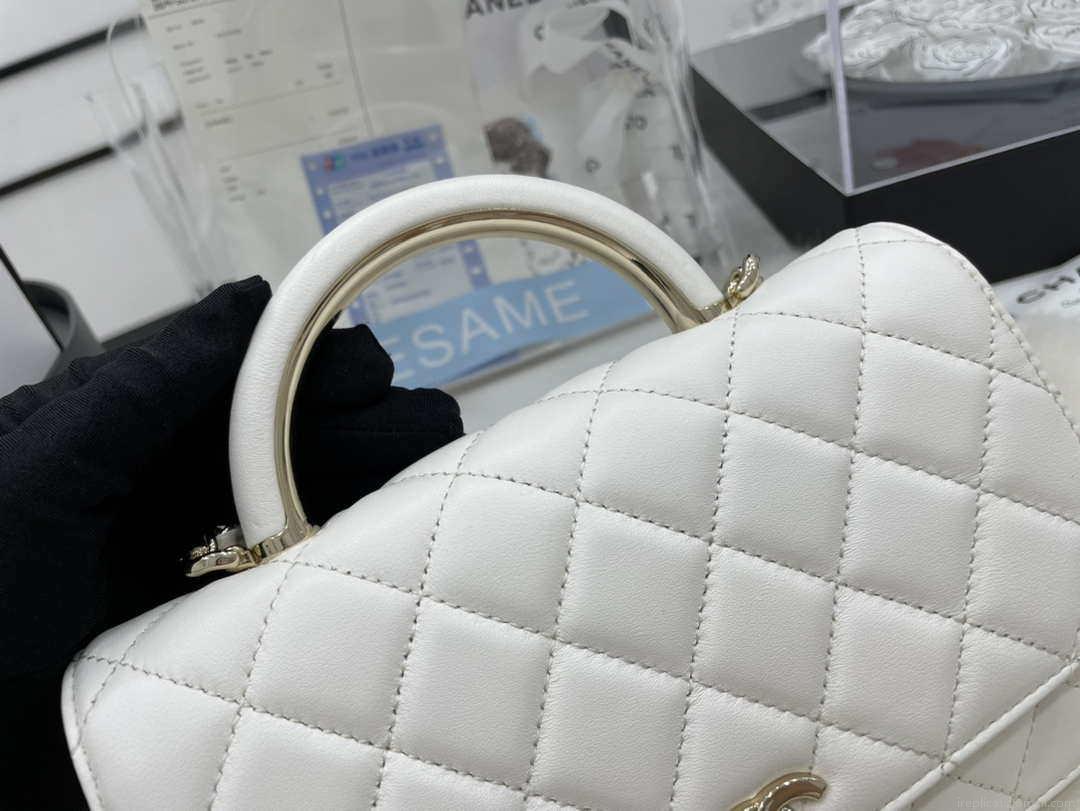 Chanel AP2844 Wallet on chain Lambskin bag with top handle Light gold White