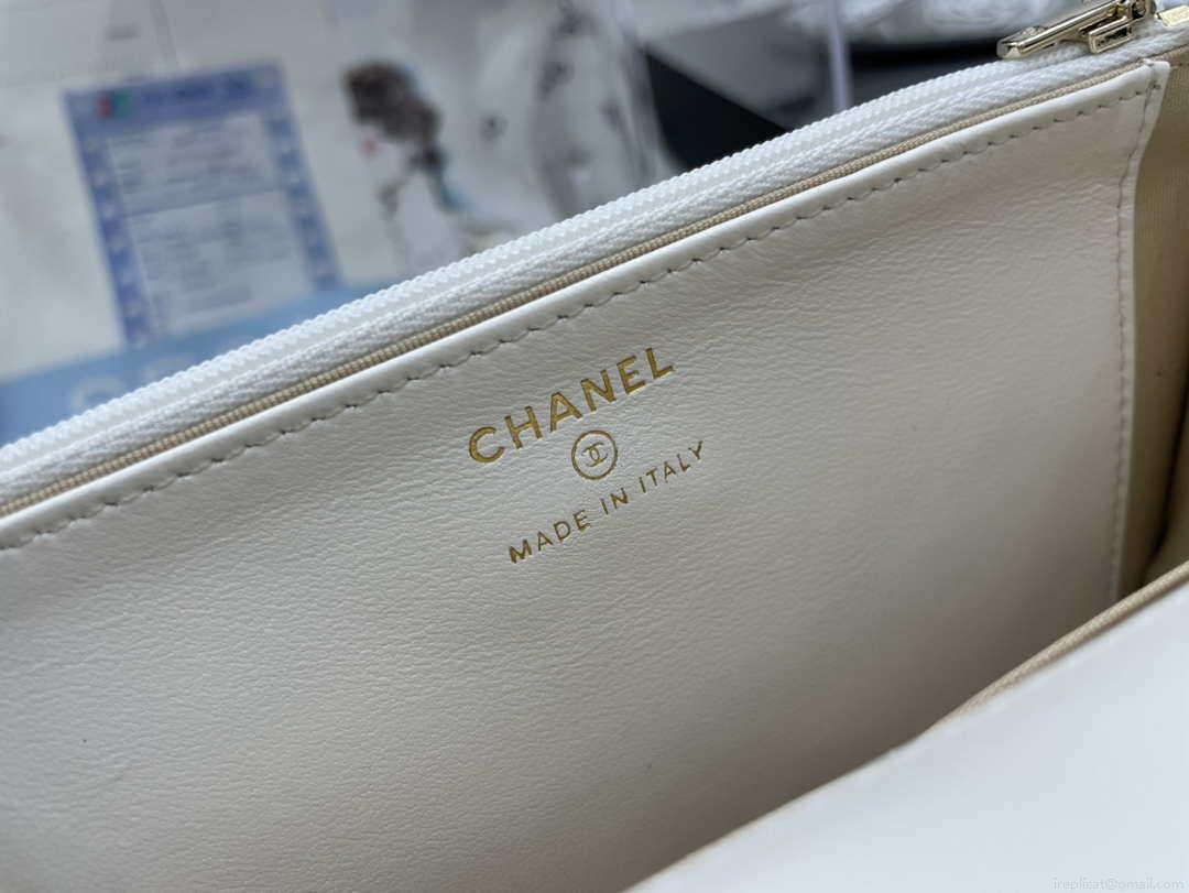 Chanel AP2844 Wallet on chain Lambskin bag with top handle Light gold White