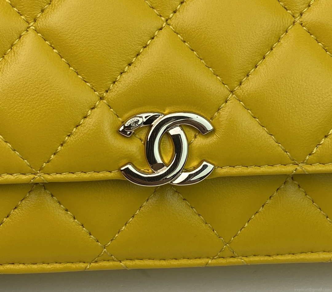 Chanel AP2844 Wallet on chain Lambskin bag with top handle Light gold Yellow