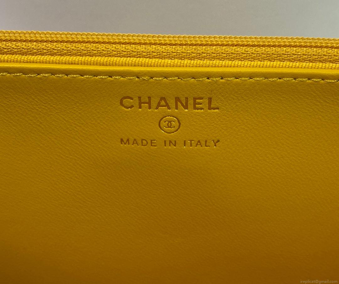 Chanel AP2844 Wallet on chain Lambskin bag with top handle Light gold Yellow