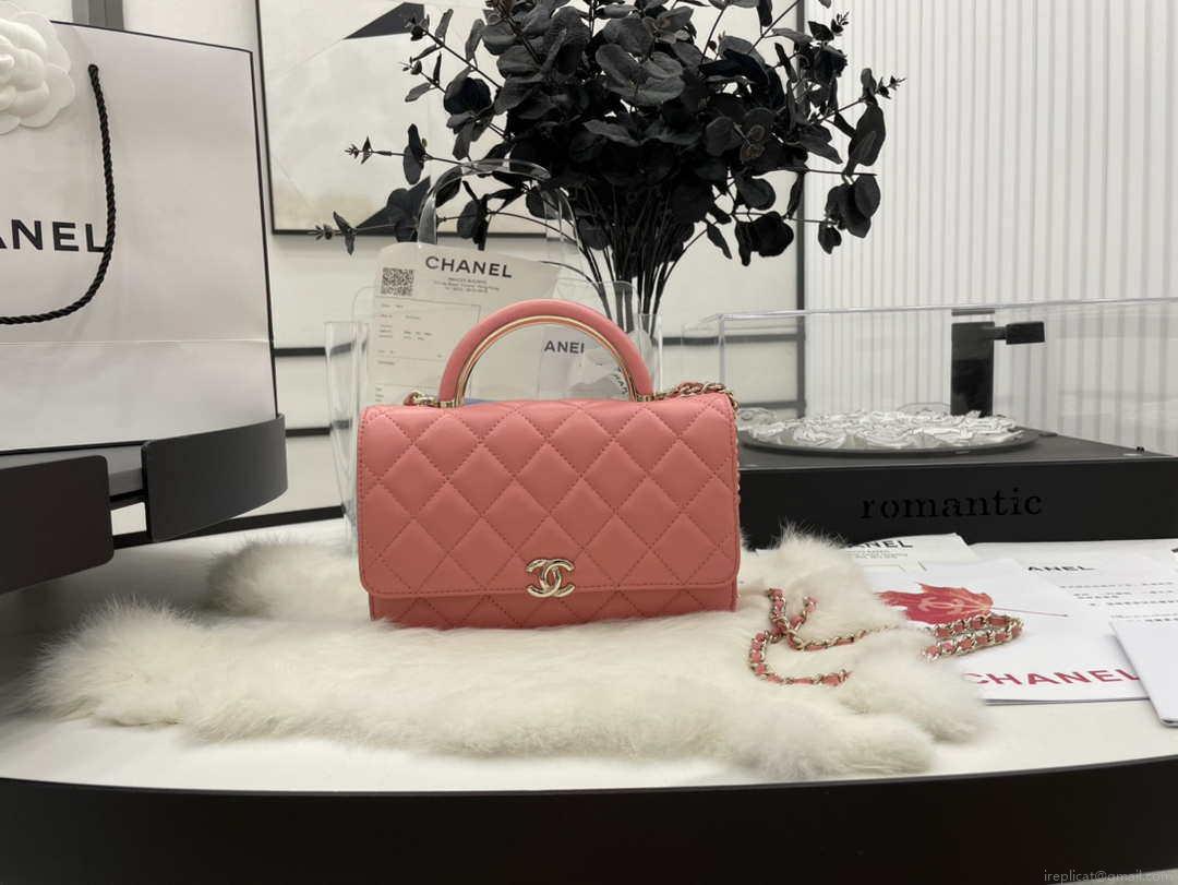 Chanel AP2844 Wallet on chain Lambskin bag with top handle Light gold Pink