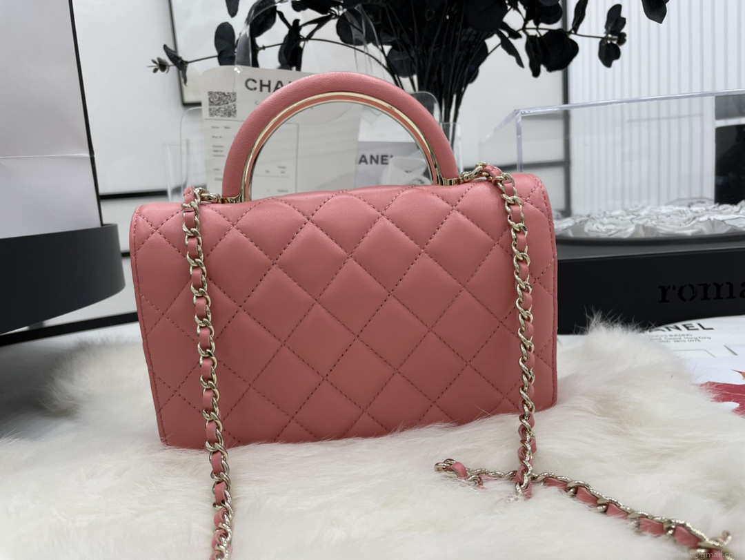 Chanel AP2844 Wallet on chain Lambskin bag with top handle Light gold Pink