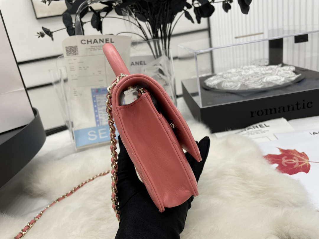 Chanel AP2844 Wallet on chain Lambskin bag with top handle Light gold Pink