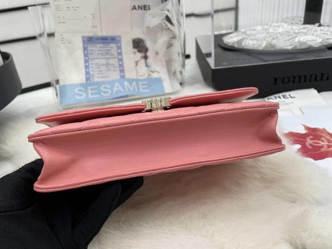 Chanel AP2844 Wallet on chain Lambskin bag with top handle Light gold Pink