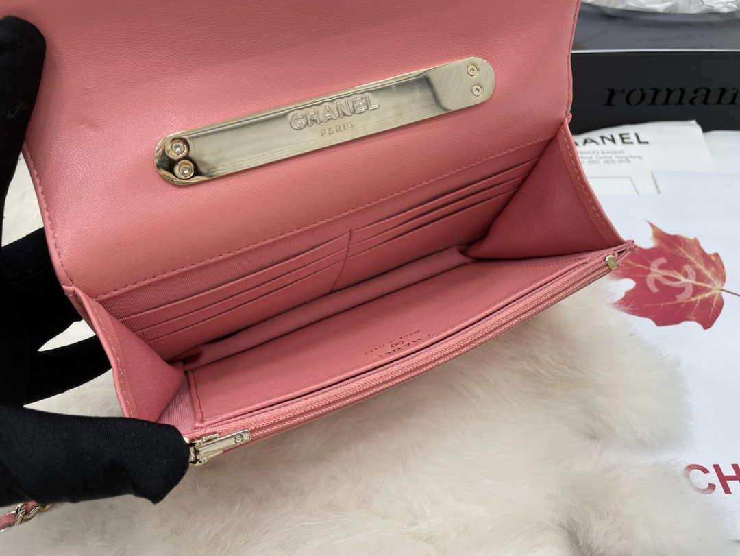 Chanel AP2844 Wallet on chain Lambskin bag with top handle Light gold Pink