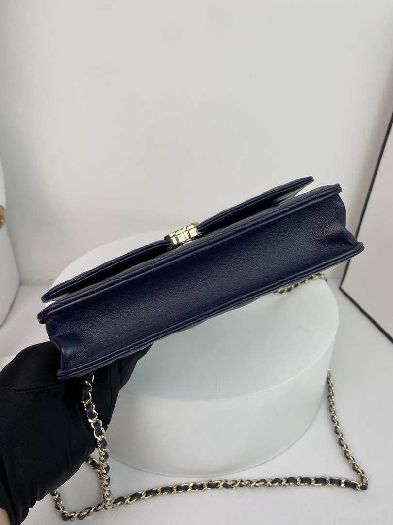 Chanel AP2844 Wallet on chain Lambskin bag with top handle Light gold Navy Blue