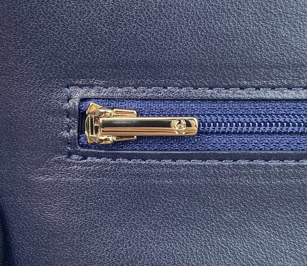 Chanel AP2844 Wallet on chain Lambskin bag with top handle Light gold Navy Blue
