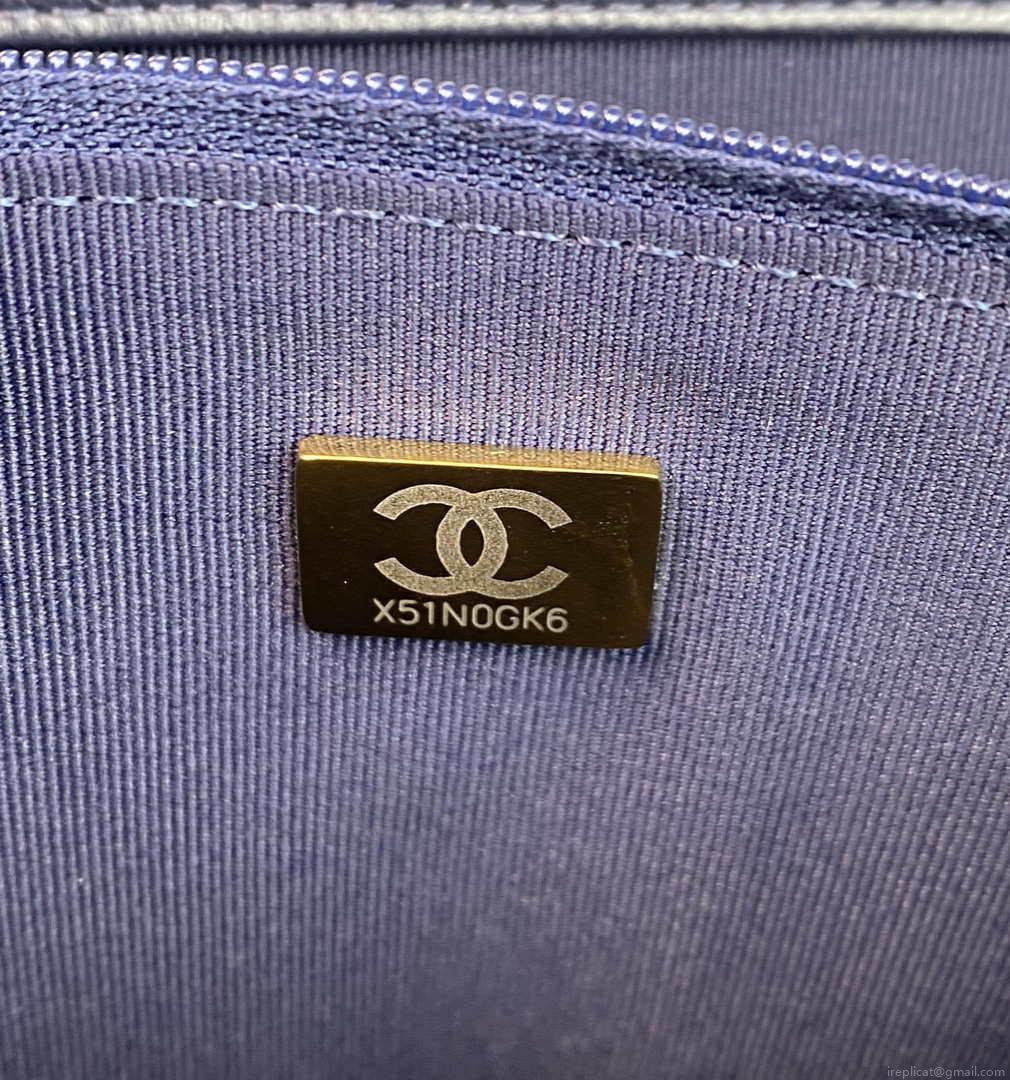 Chanel AP2844 Wallet on chain Lambskin bag with top handle Light gold Navy Blue