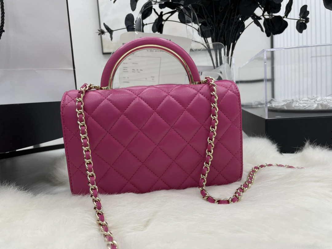 Chanel AP2844 Wallet on chain Lambskin bag with top handle Light gold Dark Pink