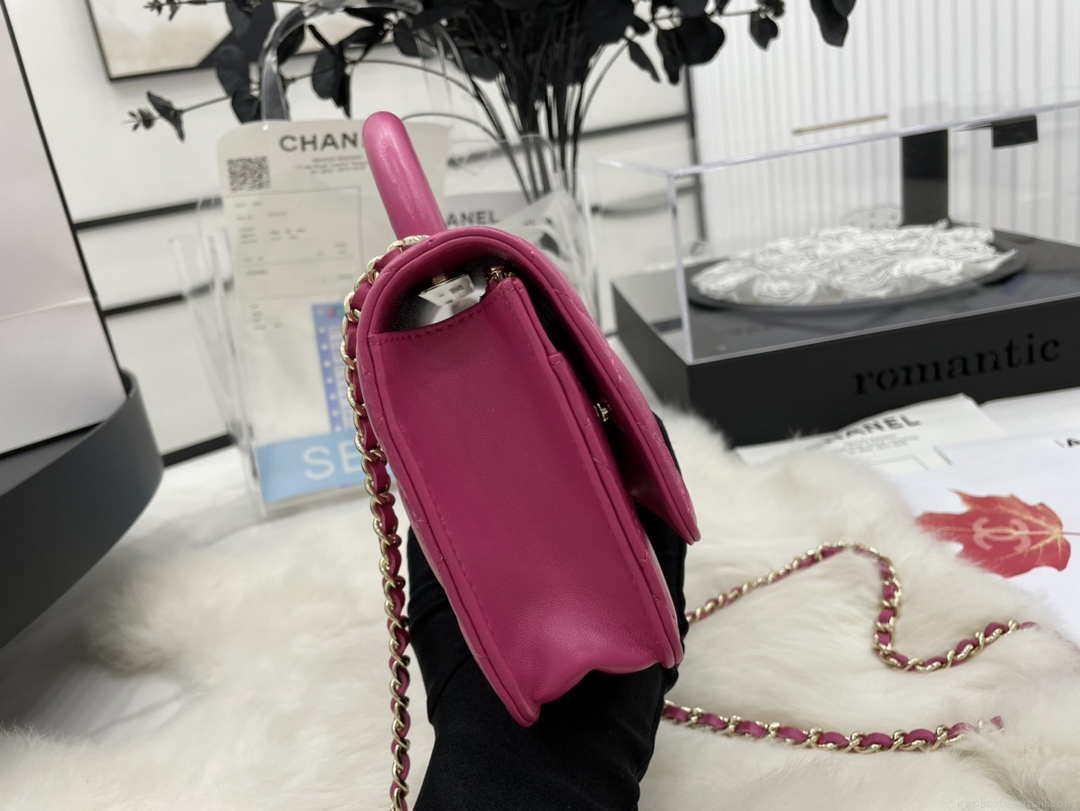 Chanel AP2844 Wallet on chain Lambskin bag with top handle Light gold Dark Pink