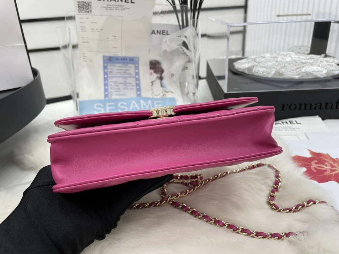 Chanel AP2844 Wallet on chain Lambskin bag with top handle Light gold Dark Pink